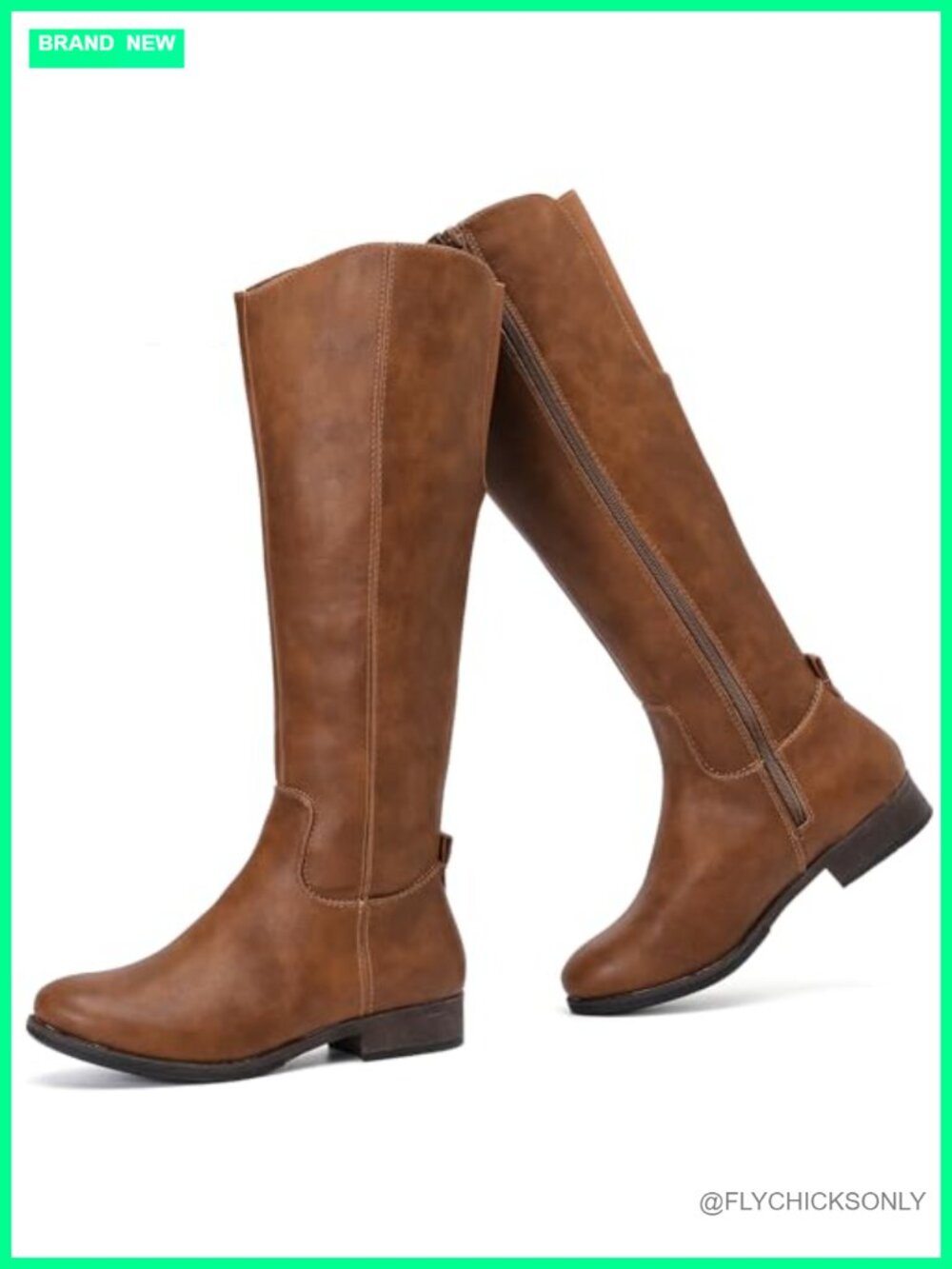 Women's Knee High Riding Boots Faux Leather Round Toe Side Zip Flat